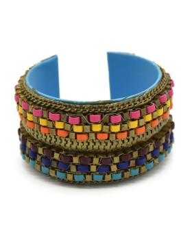 Multi Bunai Brass Chatai Gold Leather Cuff